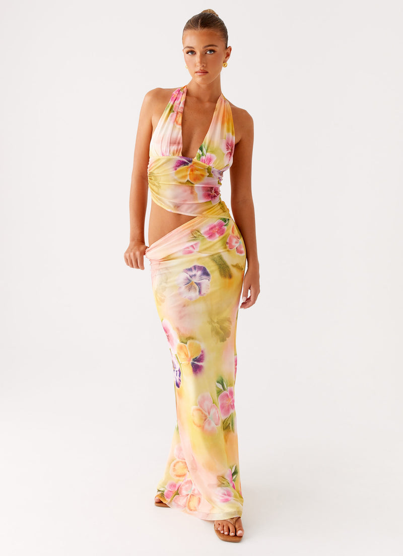 Main Act Halter Maxi Dress Sunburst Floral 5 Peppermayo