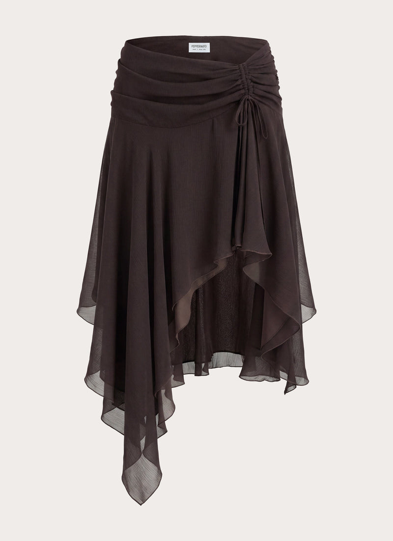 Abeda Asymmetrical Midi Skirt - Chocolate