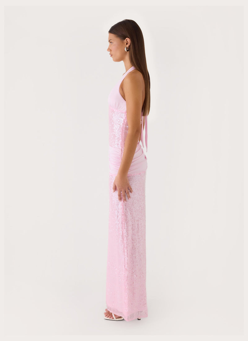 Alenya Sequin Halter Maxi Dress - Pink