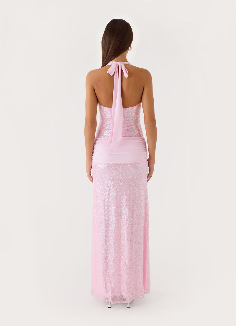 Alenya Sequin Halter Maxi Dress - Pink