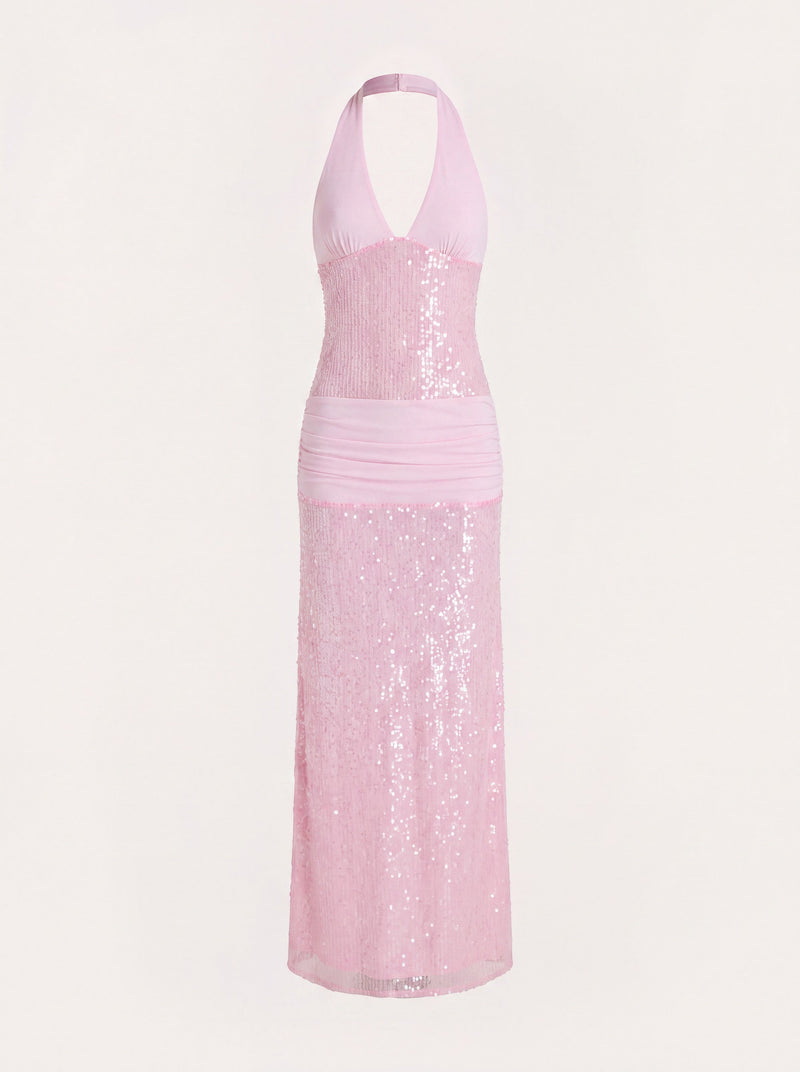 Alenya Sequin Halter Maxi Dress - Pink