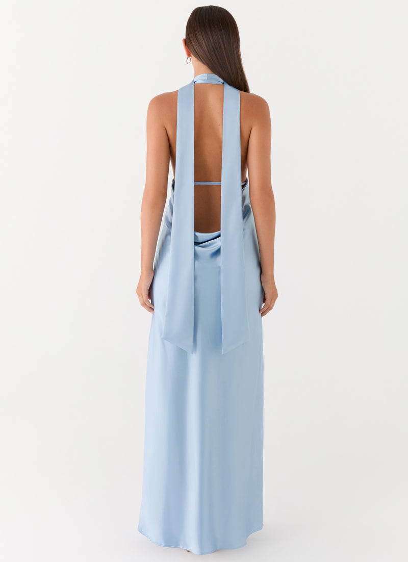 Alicia Satin Halter Maxi Dress - Baby Blue