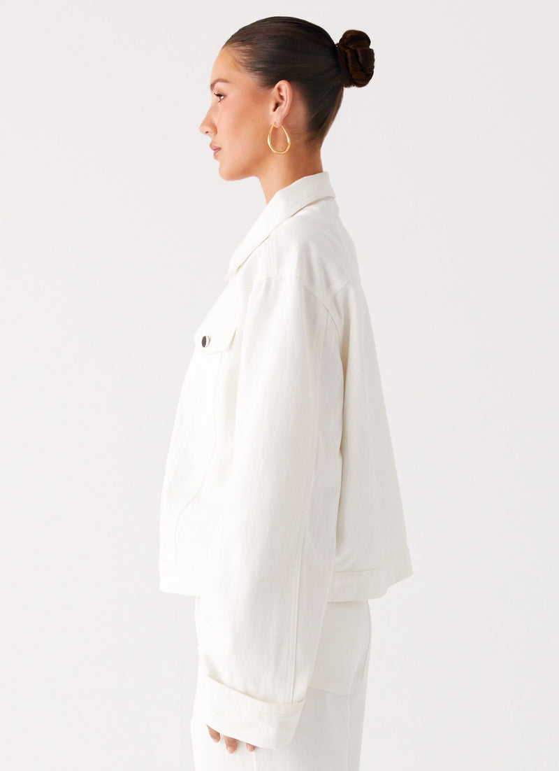 Back Again Oversized Denim Jacket - White