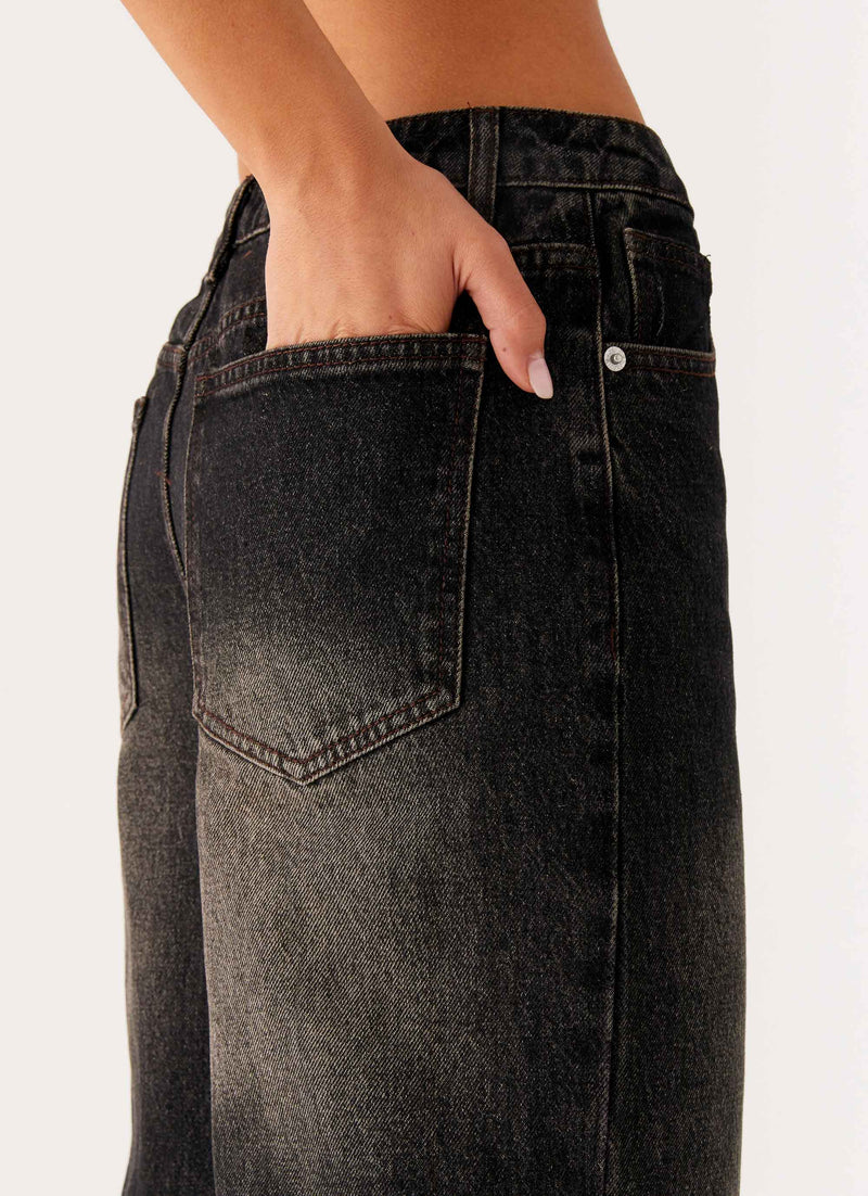 Back Again Straight Leg Denim Jeans - Acid Charcoal