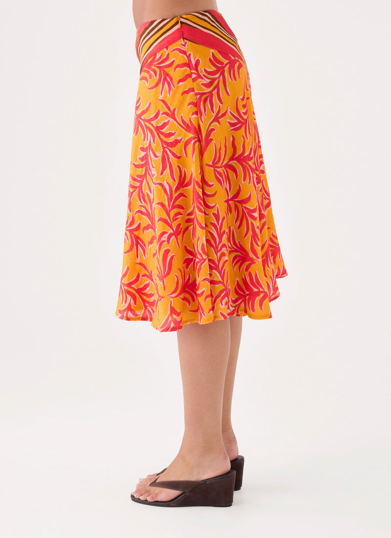 Cabana Crush Midi Skirt - Saffron Palm Print