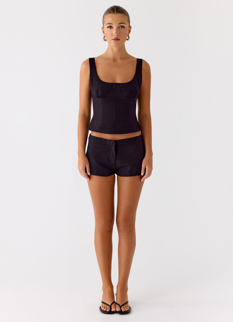 Coastline Cotton Micro Mini Shorts - Black
