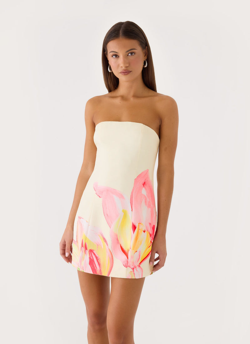 Dalanis Strapless Mini Dress - Floral Print