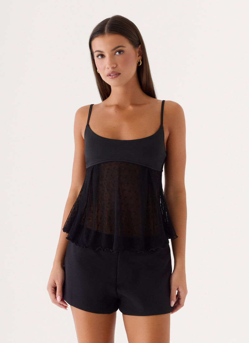 Elsie Mesh Polka Dot Top - Black
