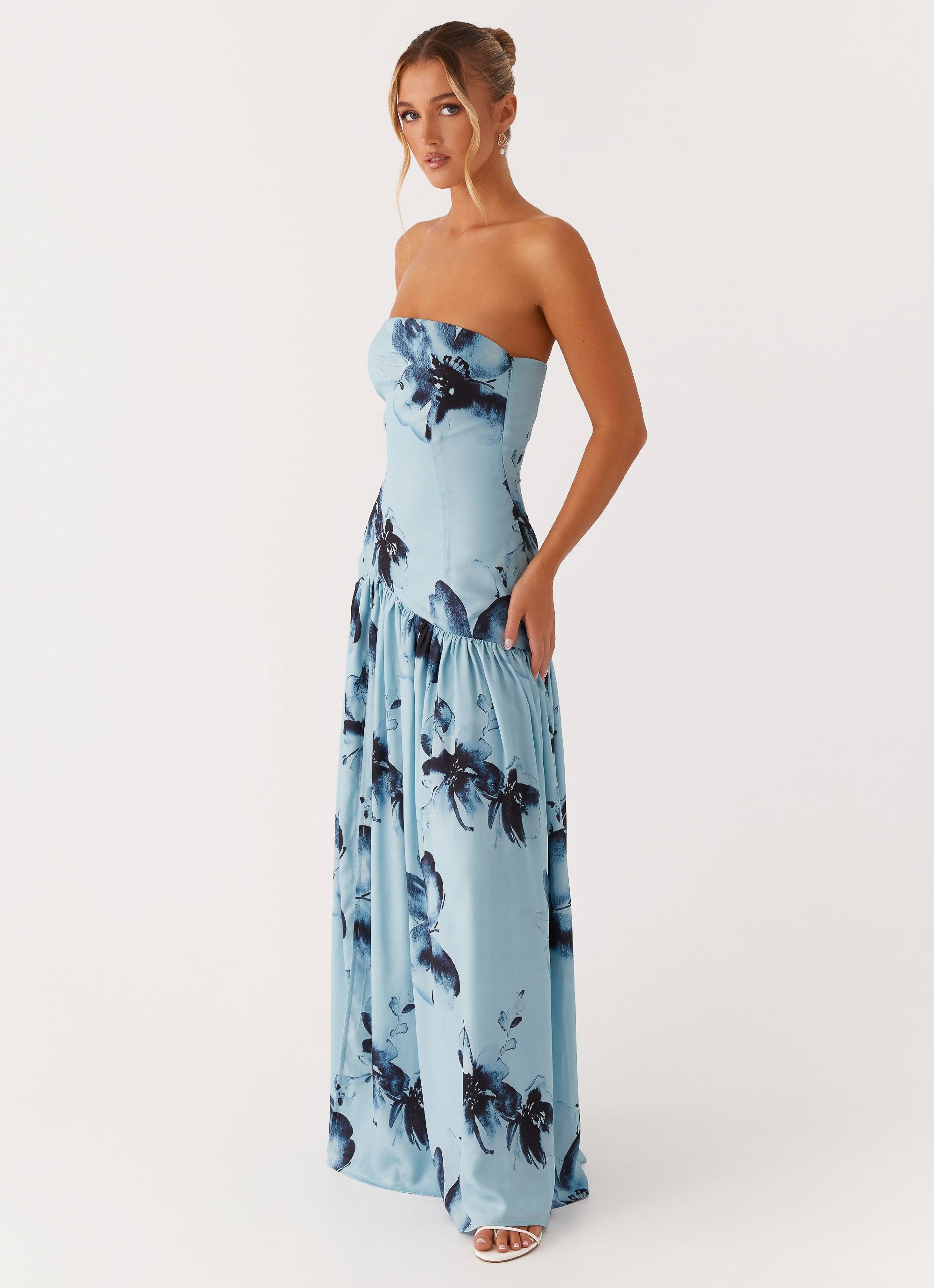 Eden Strapless Maxi Dress - Blue Black Floral Eden Strapless Maxi Dress - Blue Black Floral