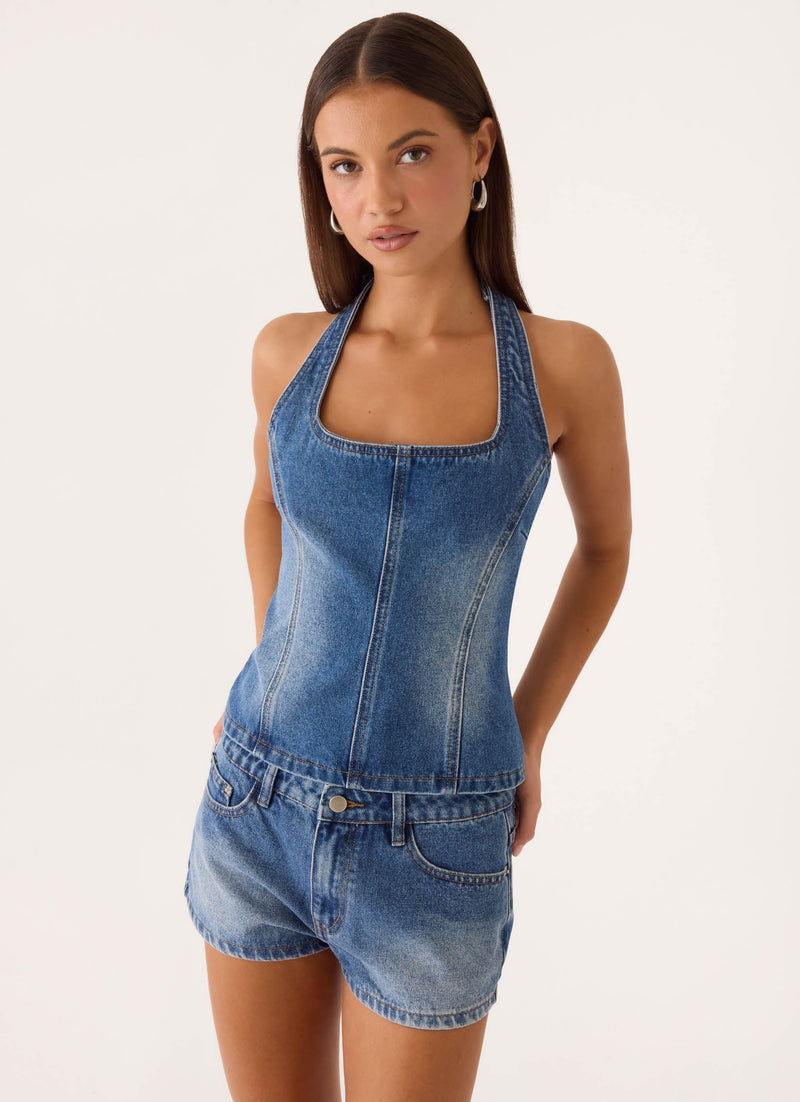 Eliah Denim Halter Top - Blue