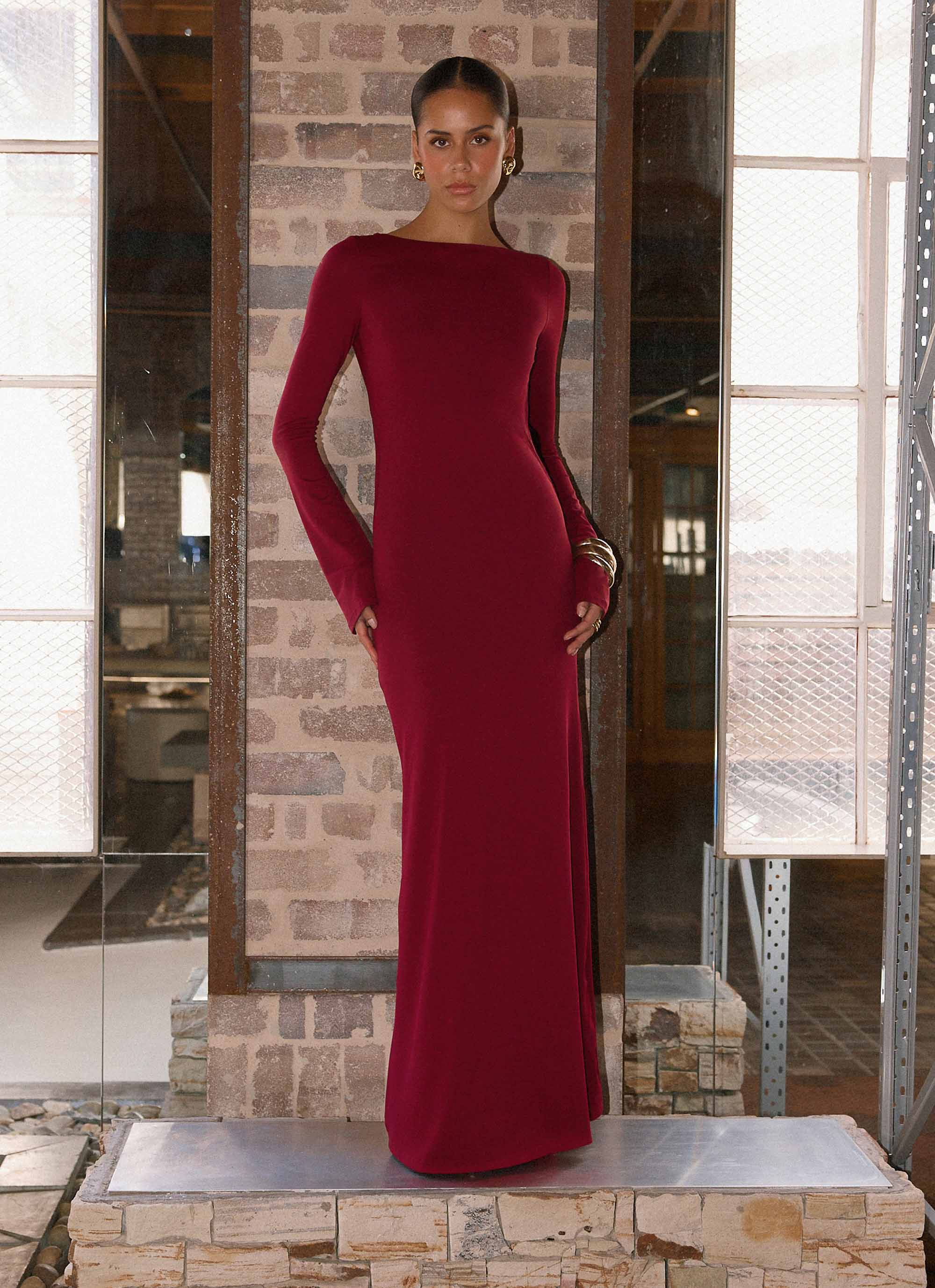 Elmont Long Sleeve Maxi Dress - Dark Cherry Peppermayo UK Elmont Long Sleeve Maxi Dress - Dark Cherry Peppermayo UK