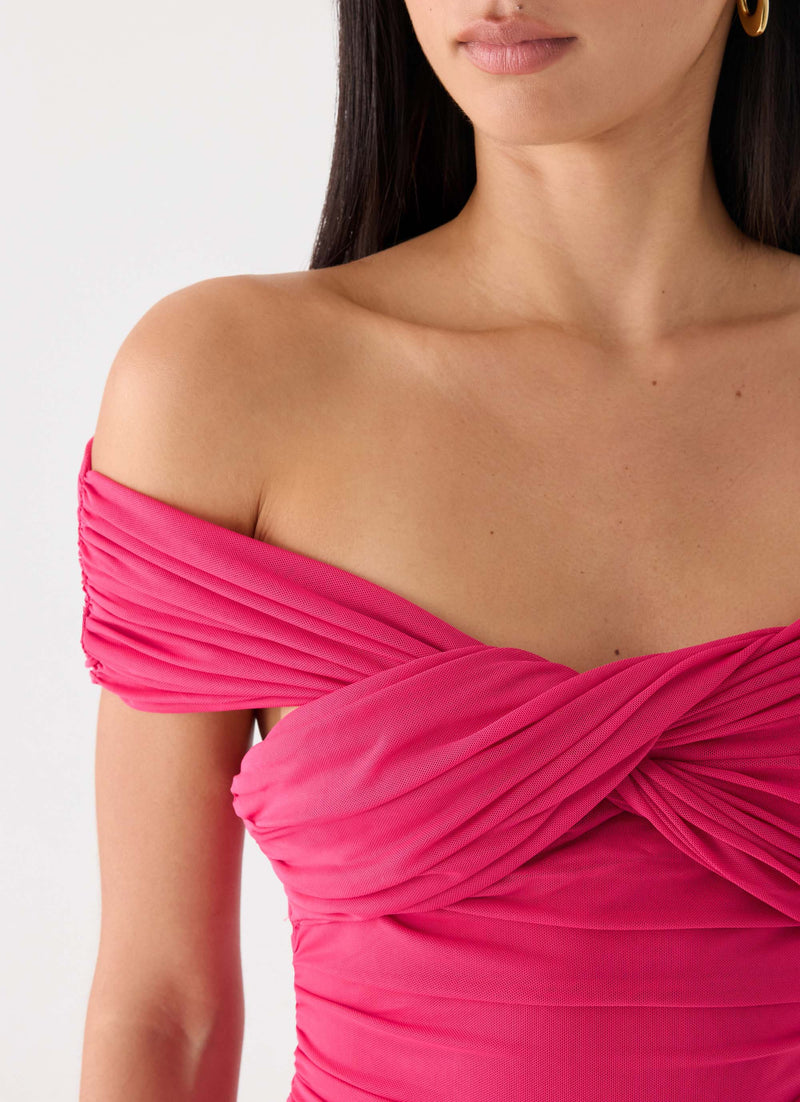 Farida Off Shoulder Mini Dress - Fuchsia