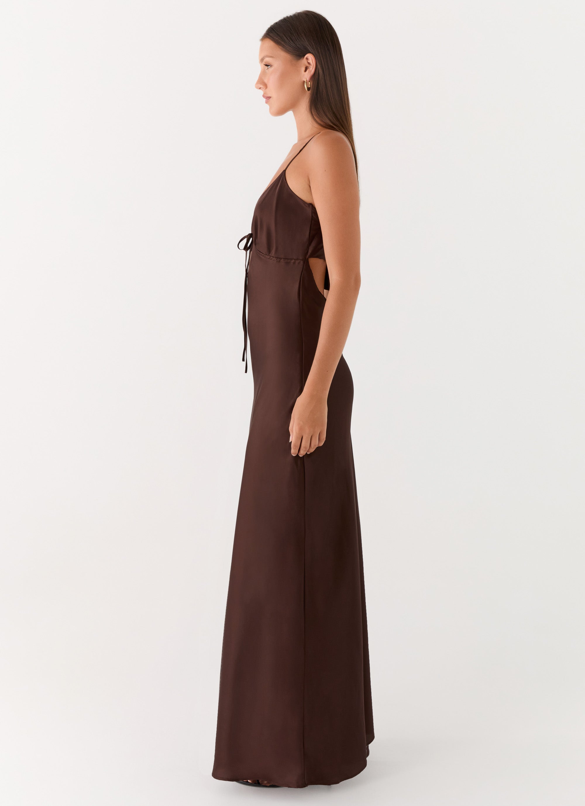Flora Satin Maxi Dress - Chocolate Peppermayo UK Flora Satin Maxi Dress - Chocolate Peppermayo UK