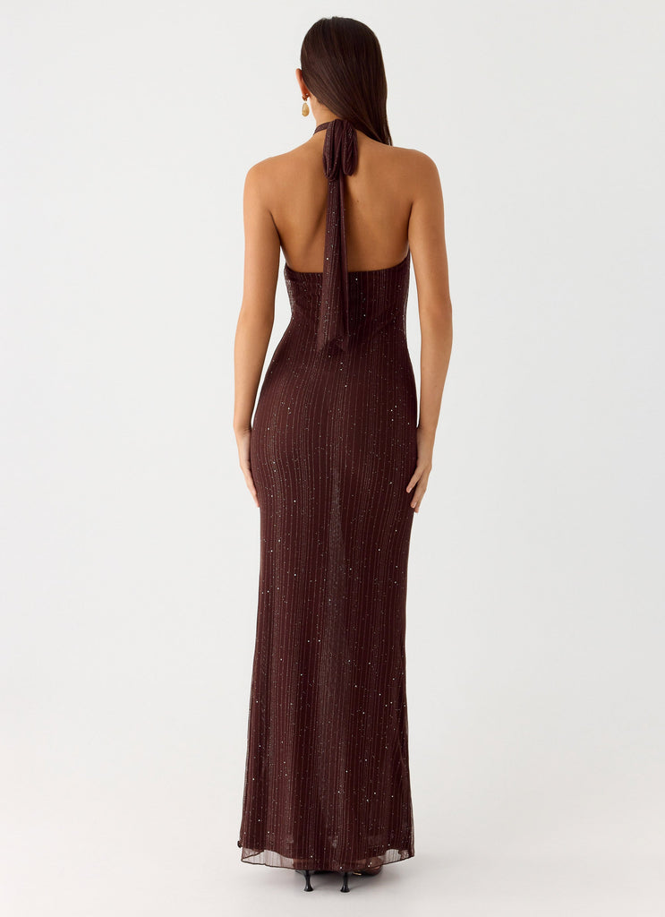 Haylan Sparkle Mesh Maxi Dress - Chocolate