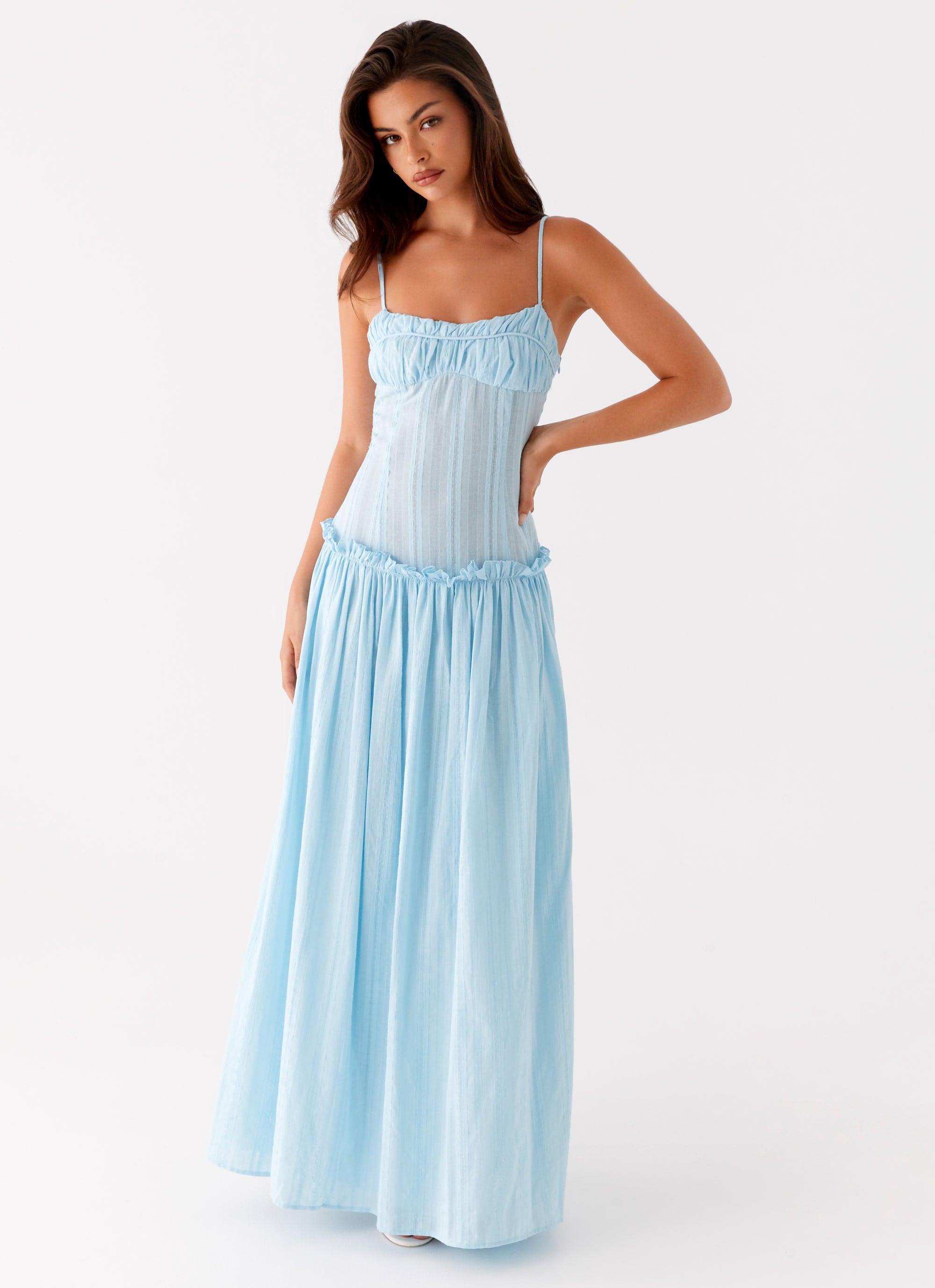 Jacinda Drop Waist Maxi Dress - Blue Peppermayo UK Jacinda Drop Waist Maxi Dress - Blue Peppermayo UK