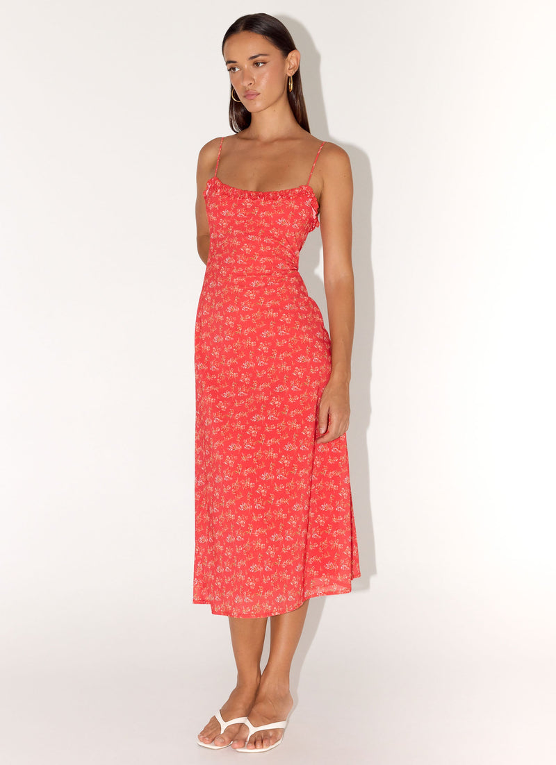Kahlo Midi Dress - Magenta Red Rose