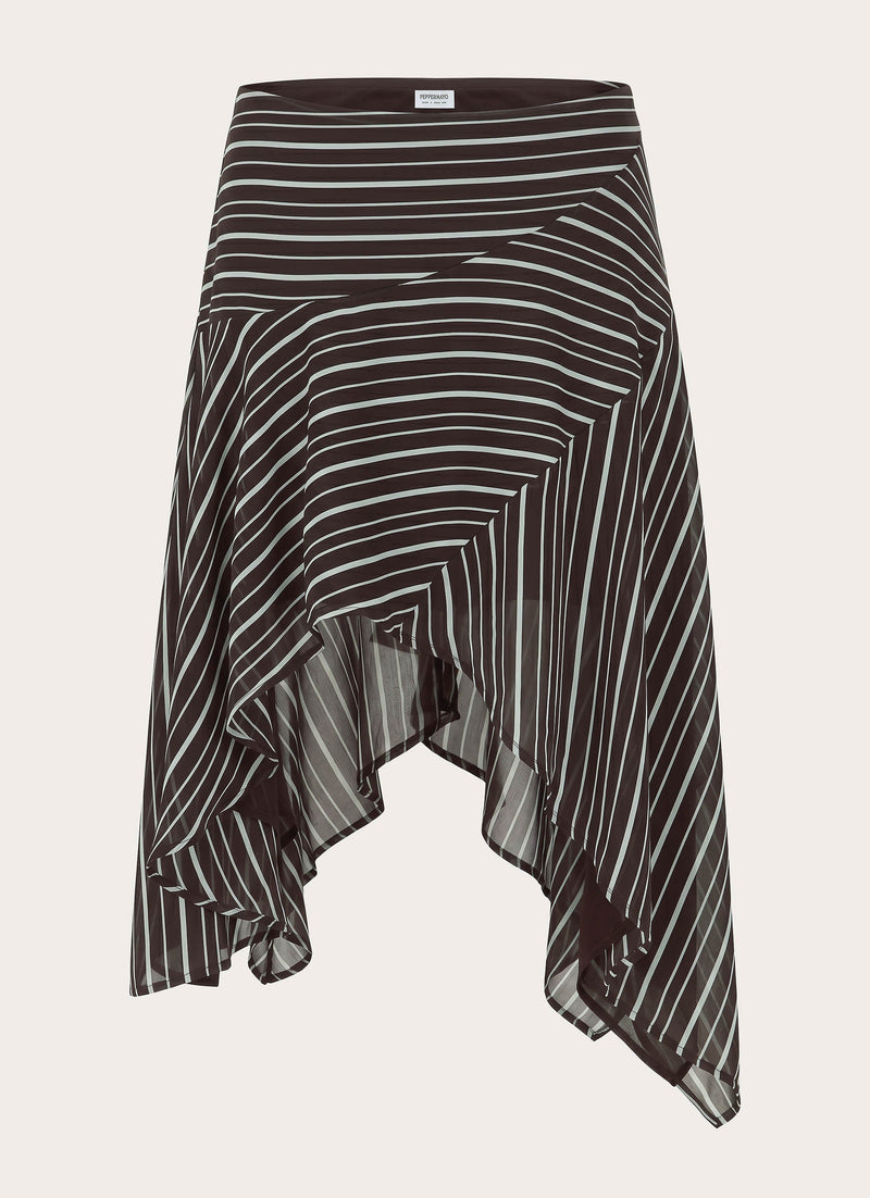Kia Low Rise Asymmetrical Midi Skirt - Chocolate Stripe