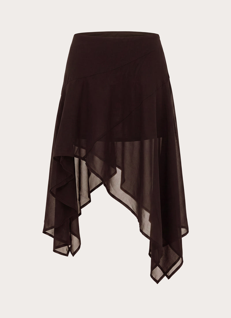 Kia Low Rise Asymmetrical Midi Skirt - Chocolate