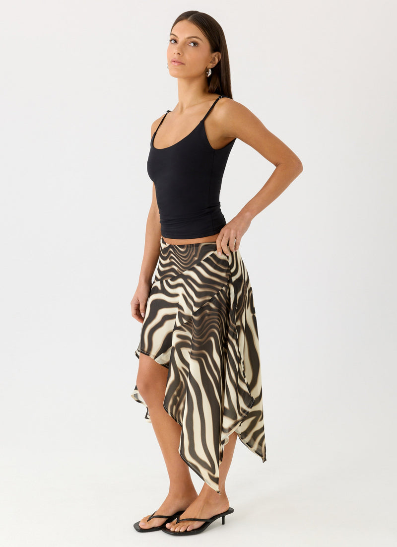 Kia Low Rise Asymmetrical Midi Skirt - Zebra