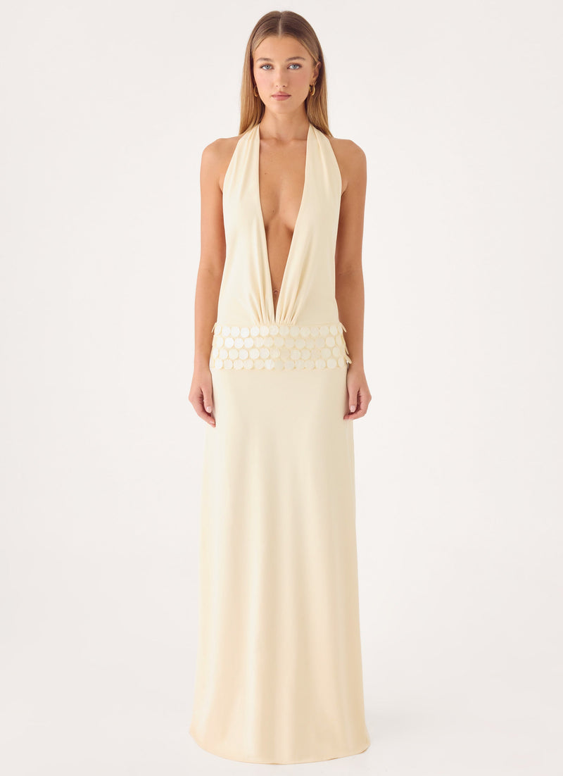 Kolisa Beaded Halter Maxi Dress - Cream