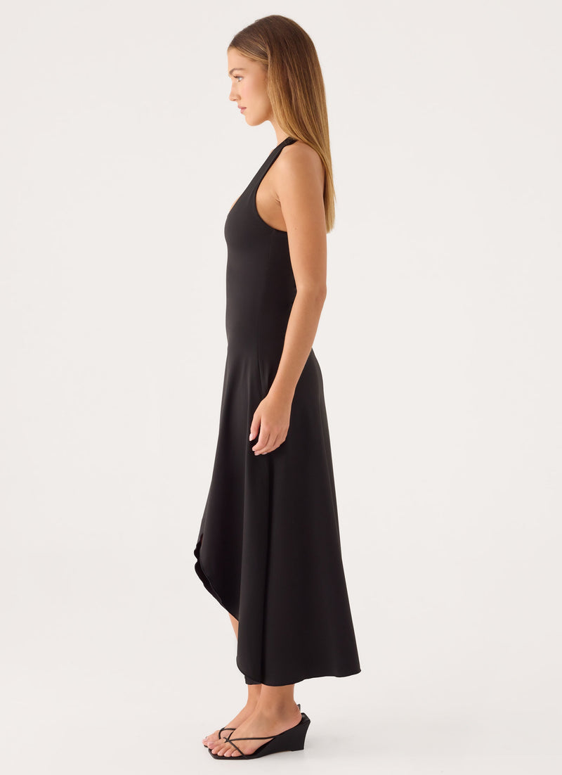 Kyrra Asymmetrical Midi Dress - Black