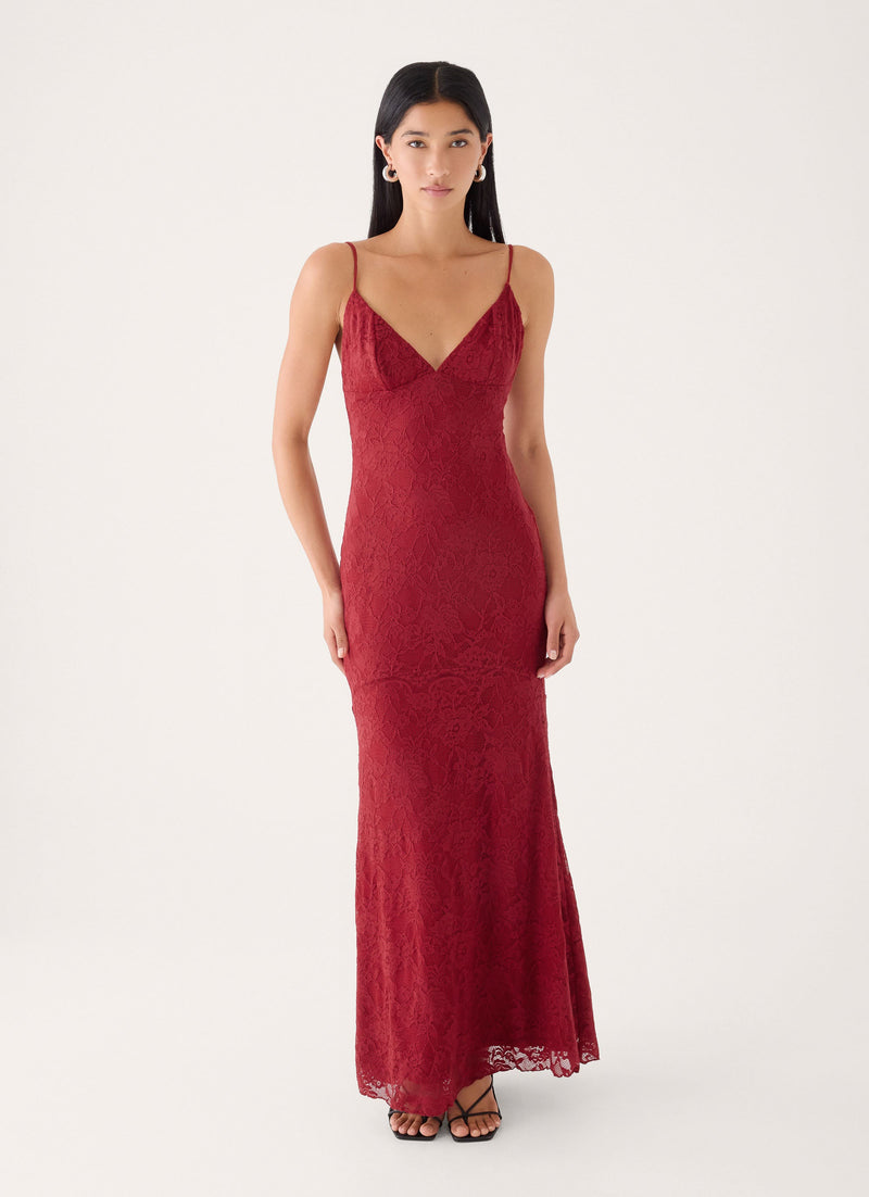 Lacey Dream Lace Maxi Dress - Fire Red