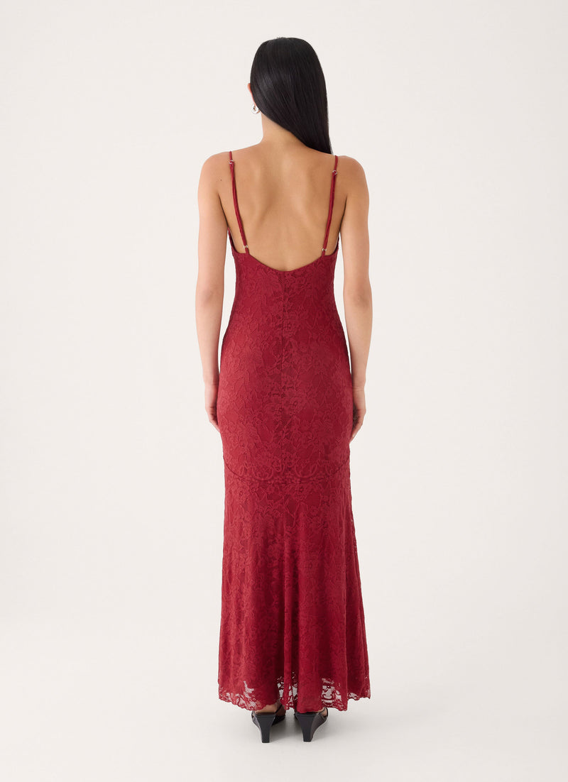 Lacey Dream Lace Maxi Dress - Fire Red