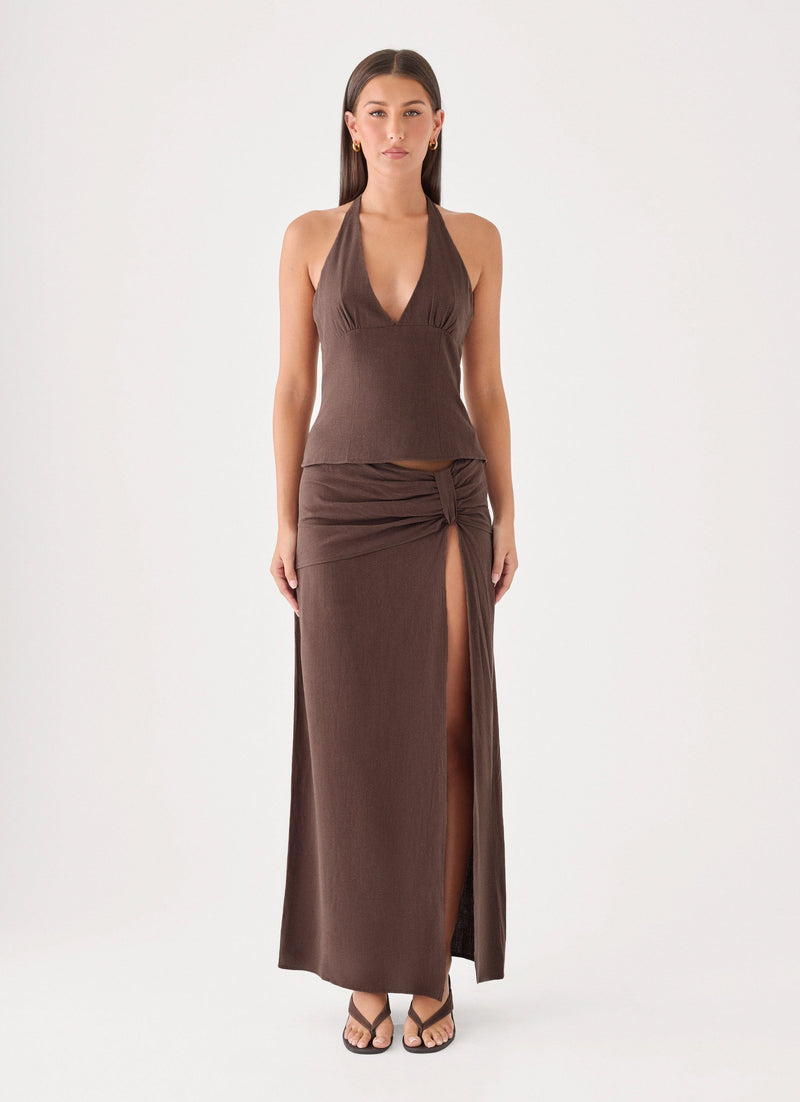 Lielle Linen Halter Top - Chocolate