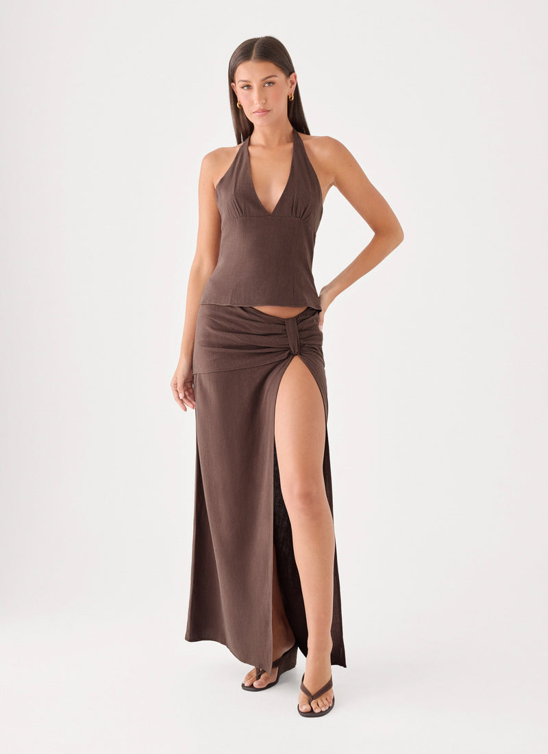 Lielle Linen Maxi Skirt - Chocolate