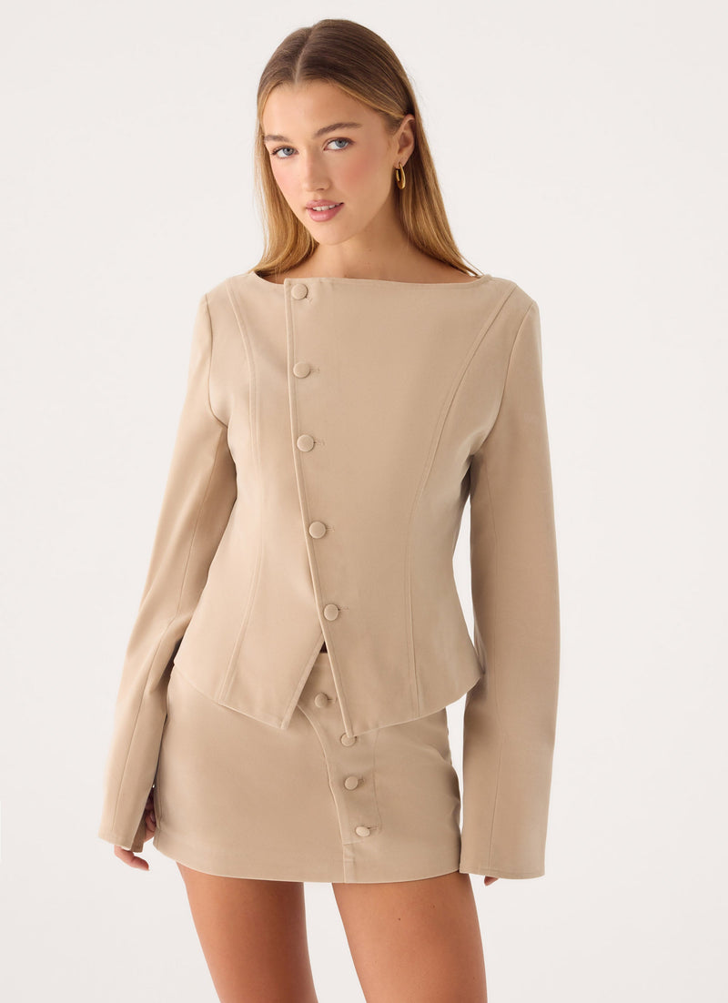 Milae Faux Suede Micro Mini Skirt - Beige
