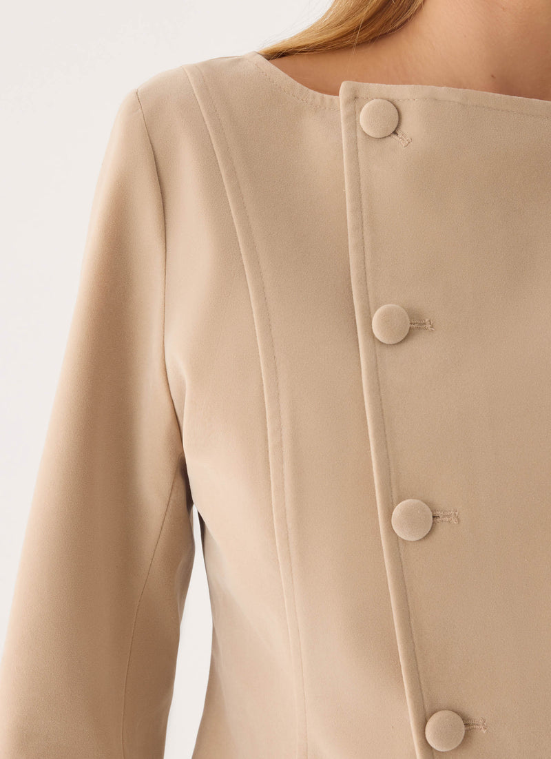 Milae Faux Suede Asymmetrical Jacket - Beige