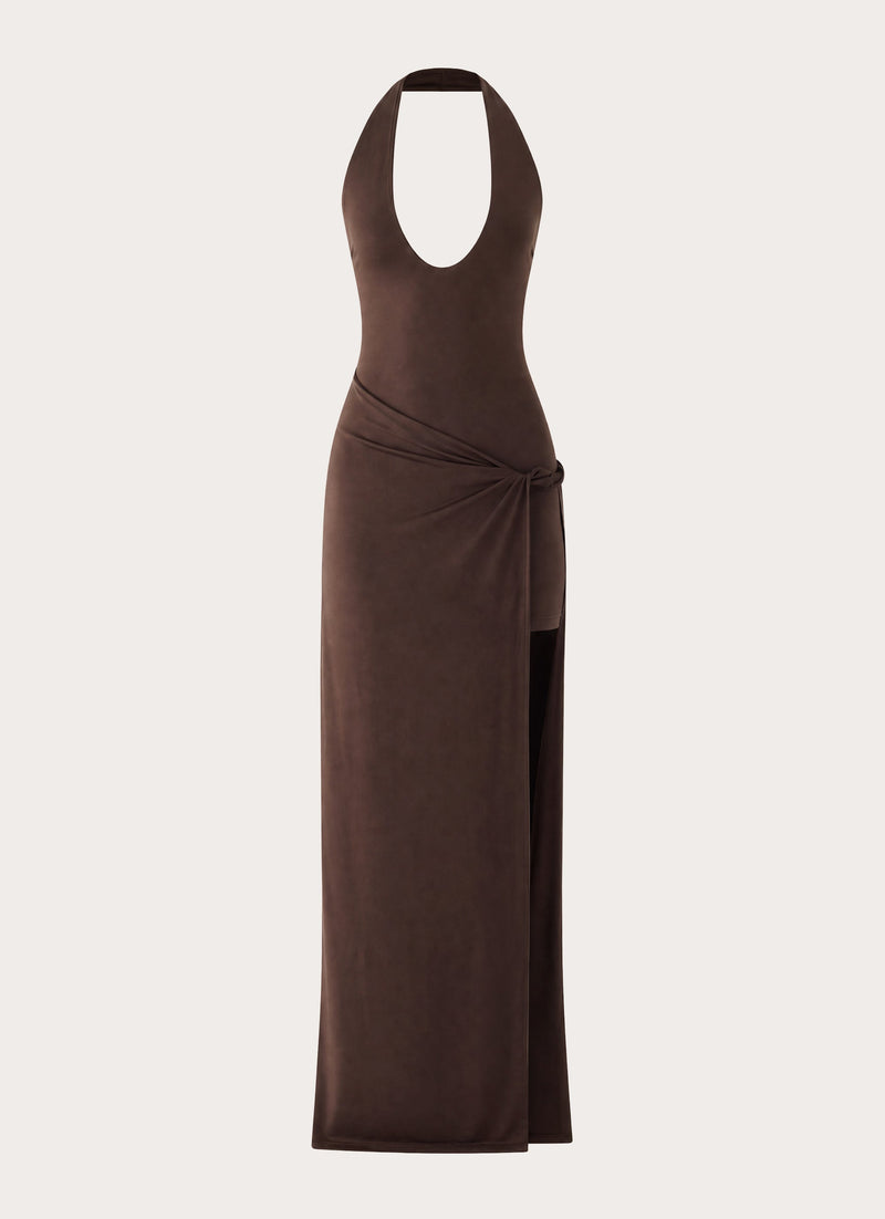 Mokono Halter Wrap Maxi Dress - Chocolate