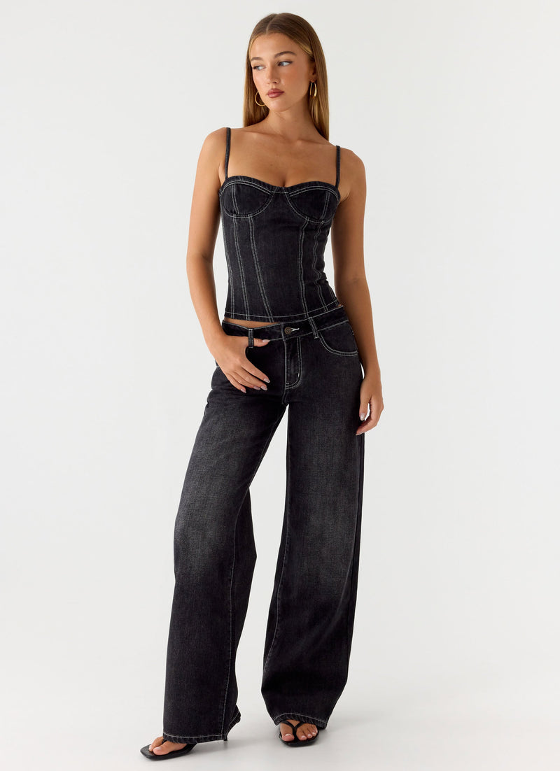 Nathan Super Low Rise Denim Jeans - Washed Black