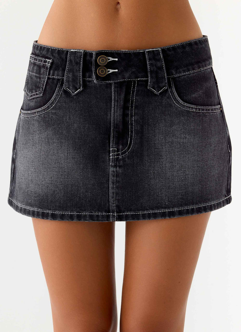 Nathan Super Low Rise Denim Mini Skirt - Washed Black