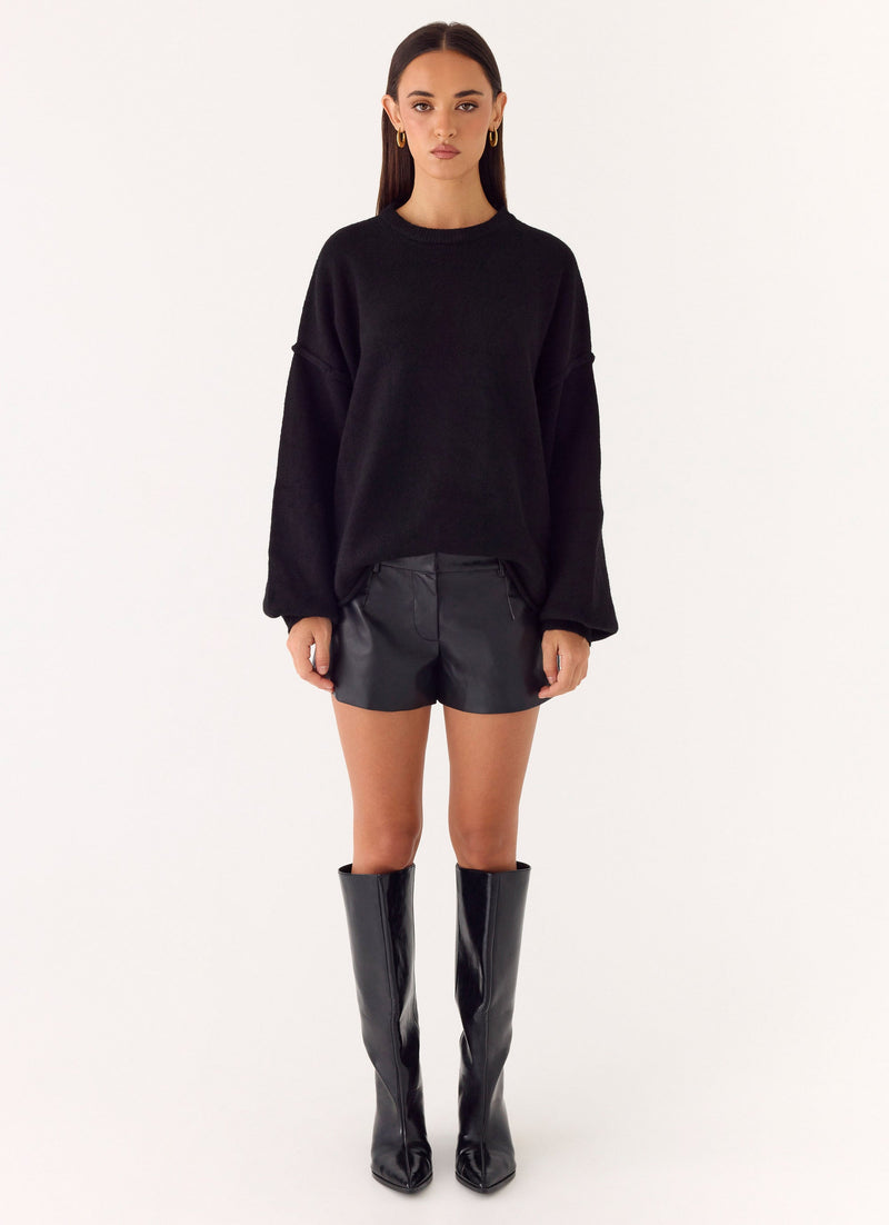 Oslo Faux Leather Mini Shorts - Black
