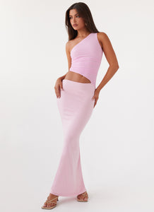 Womens Seranella One Shoulder Maxi Dress in the colour Pink in front of a light grey background