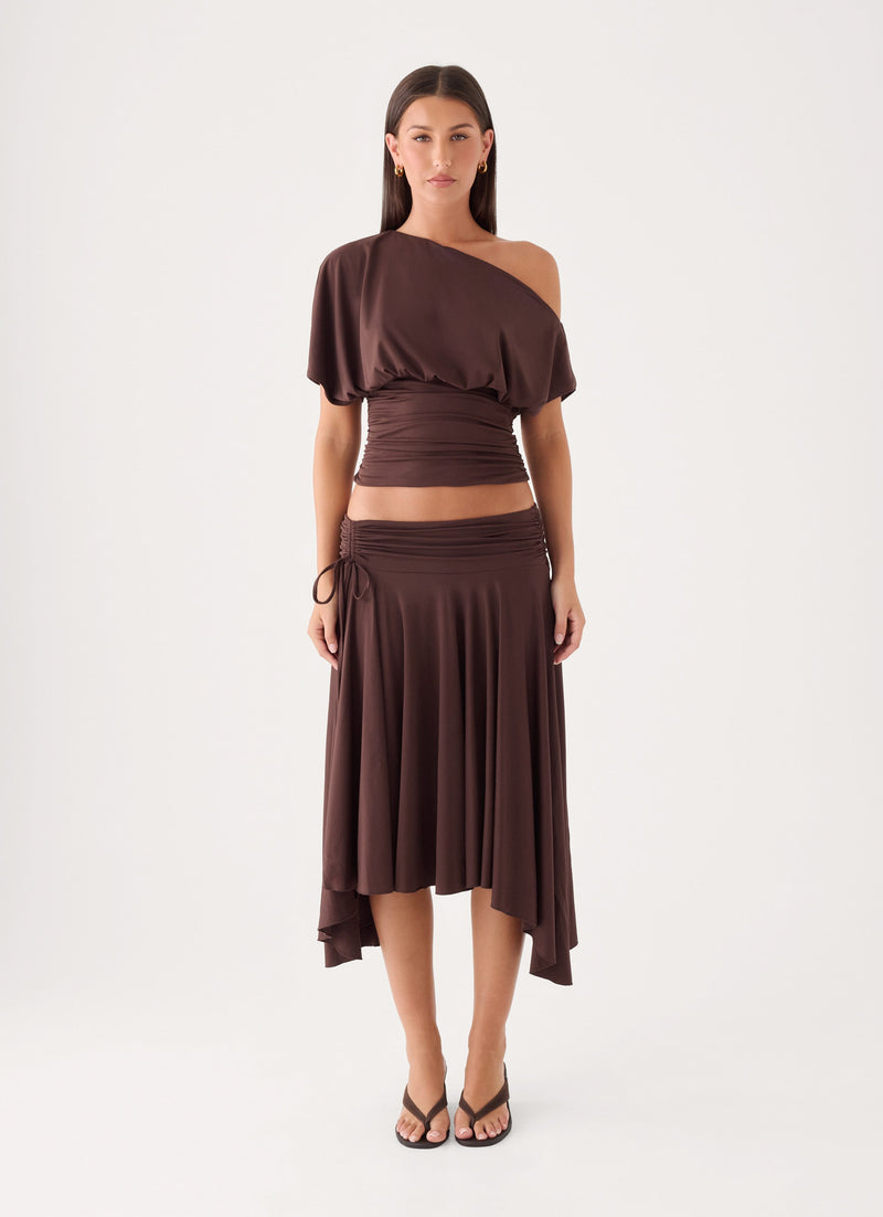 Perrie Asymmetrical Midi Skirt - Chocolate