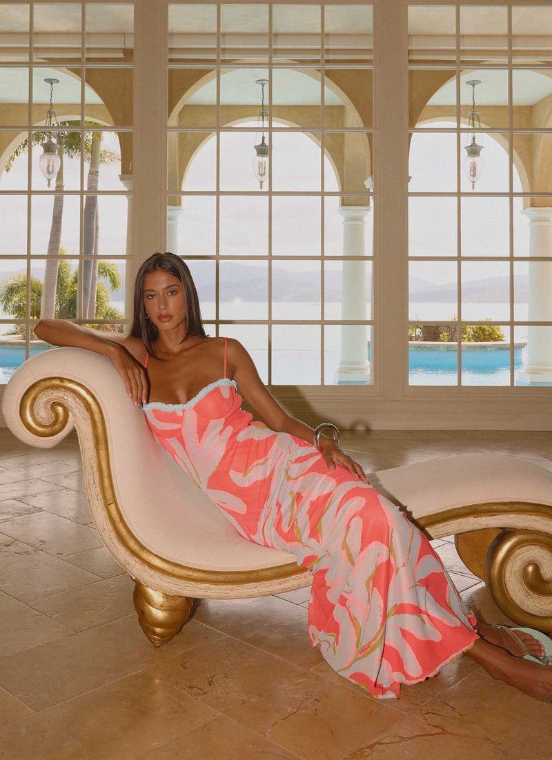 Riviera Muse Maxi Dress - Coral Palm Print