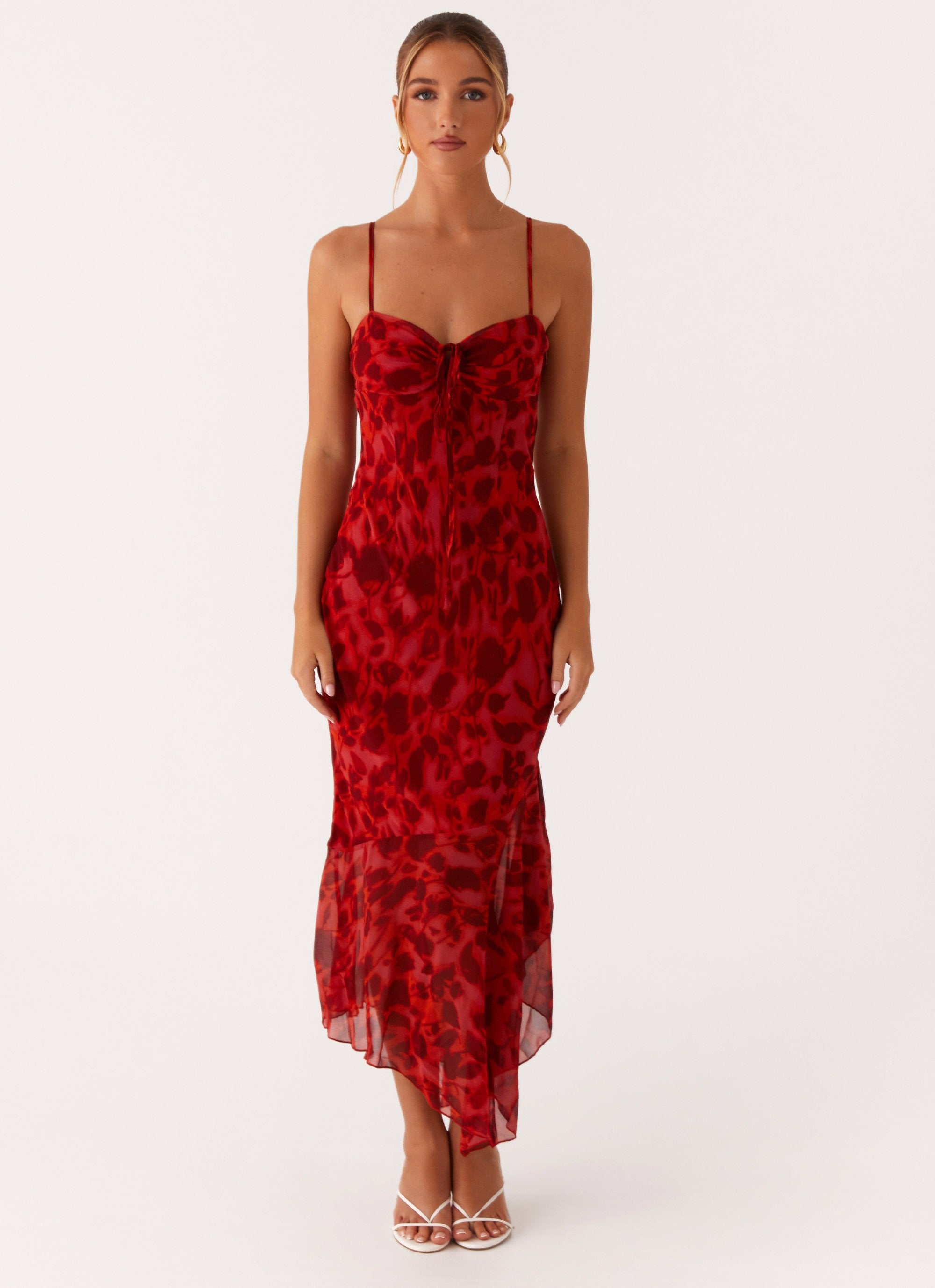 Sally Midi Dress - Deep Red Floral Peppermayo UK Sally Midi Dress - Deep Red Floral Peppermayo UK