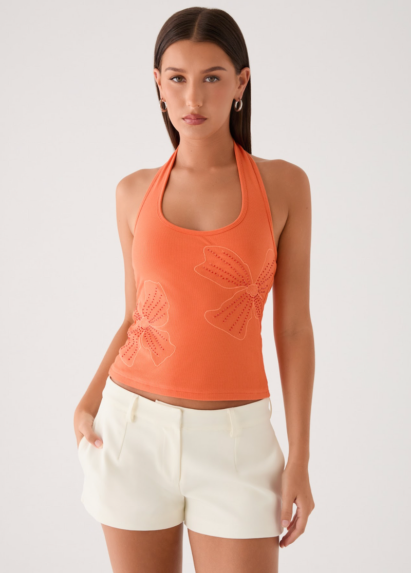 Monay Beaded Halter Top - Orange