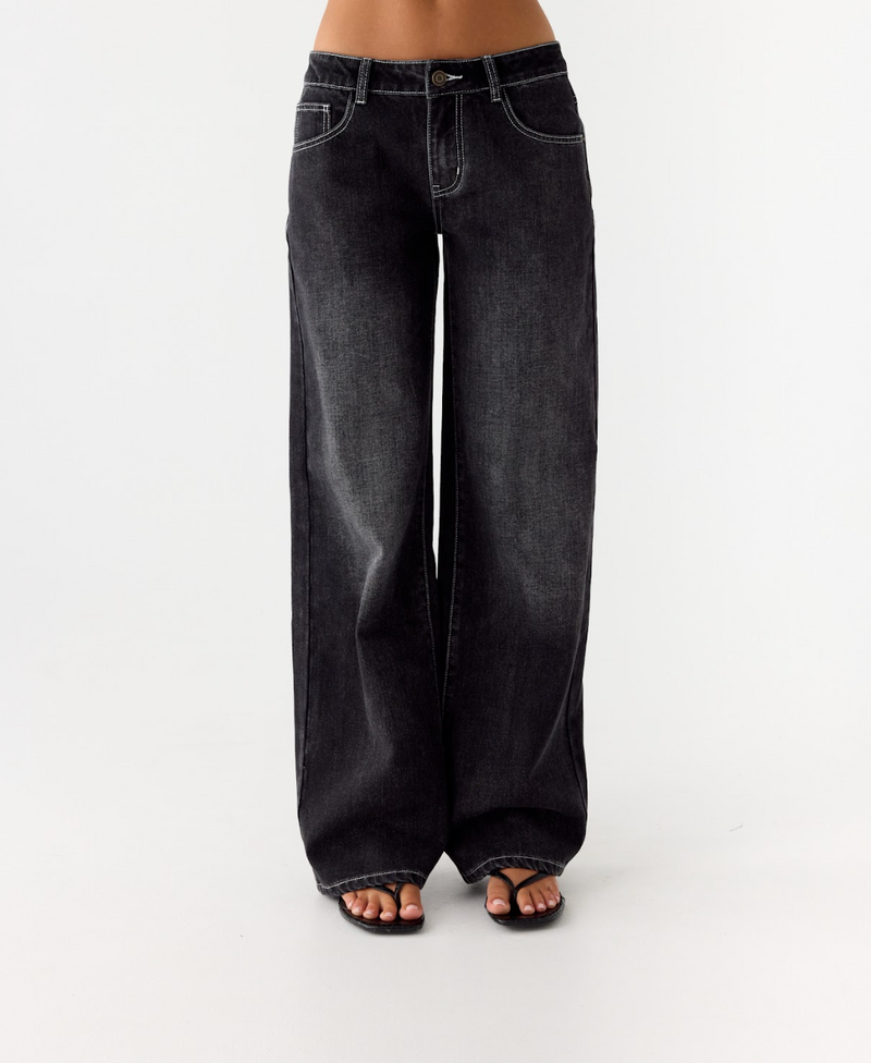 Nathan Super Low Rise Denim Jeans - Washed Black