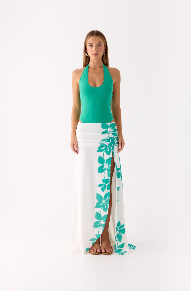 Sarinda Maxi Dress - Green White Tropic Floral Print