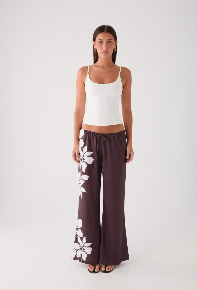 Sorena Low Rise Flared Pants - Chocolate Tropic Floral