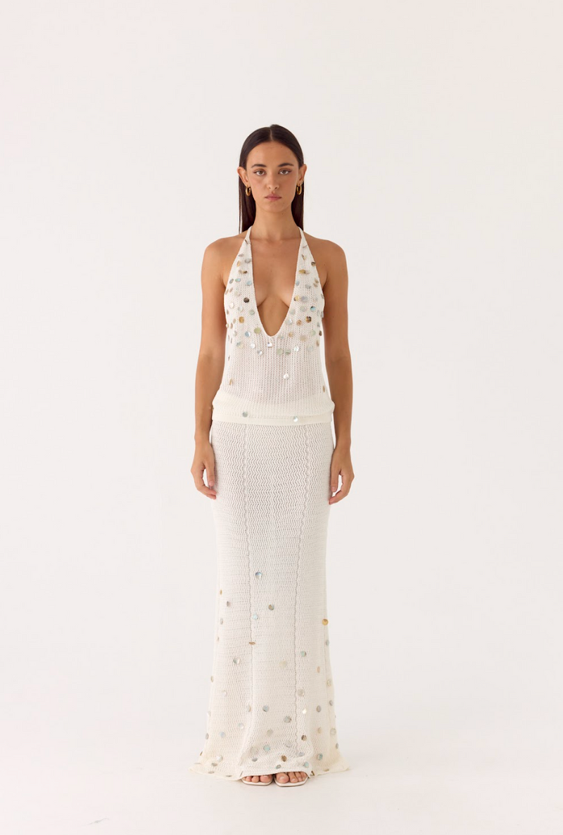 Adelaida Beaded Crochet Top - Ivory