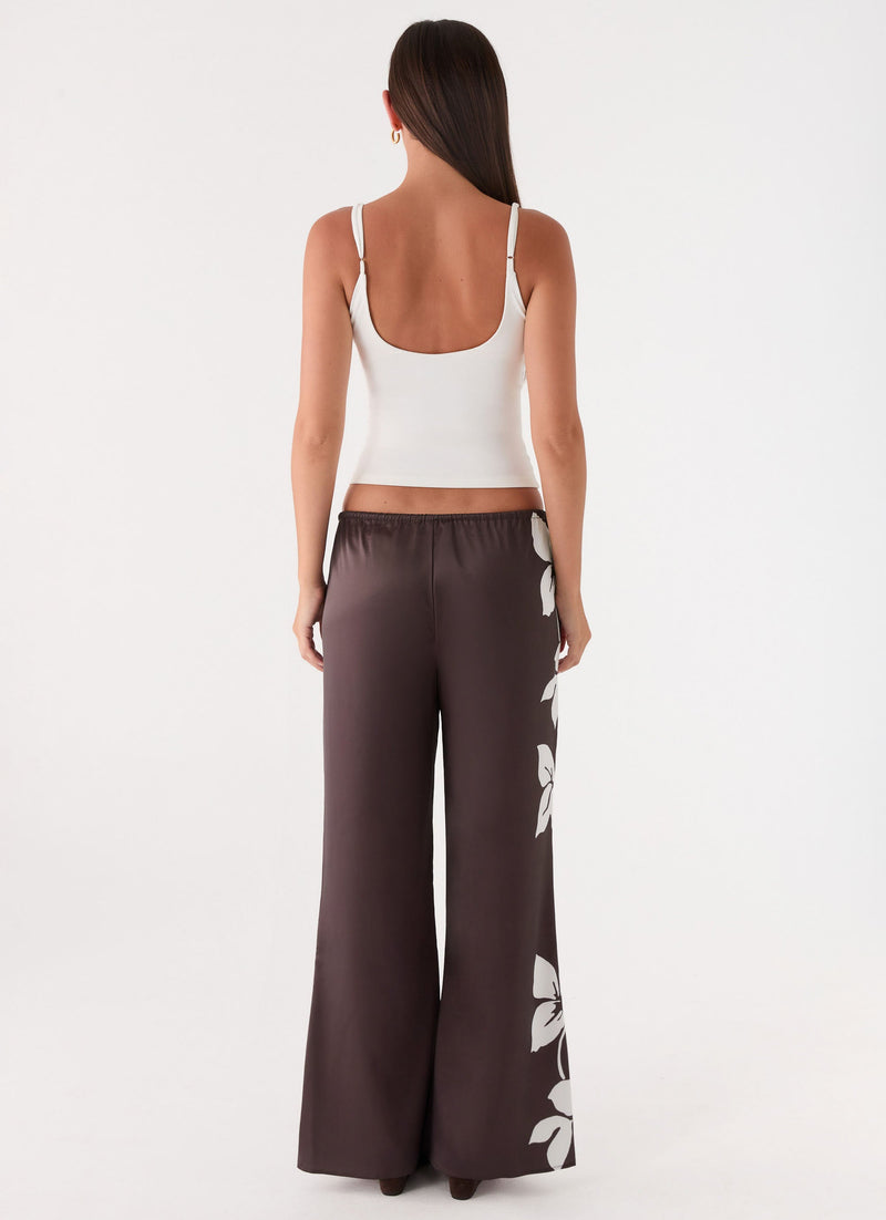 Sorena Low Rise Flared Pants - Chocolate Tropic Floral