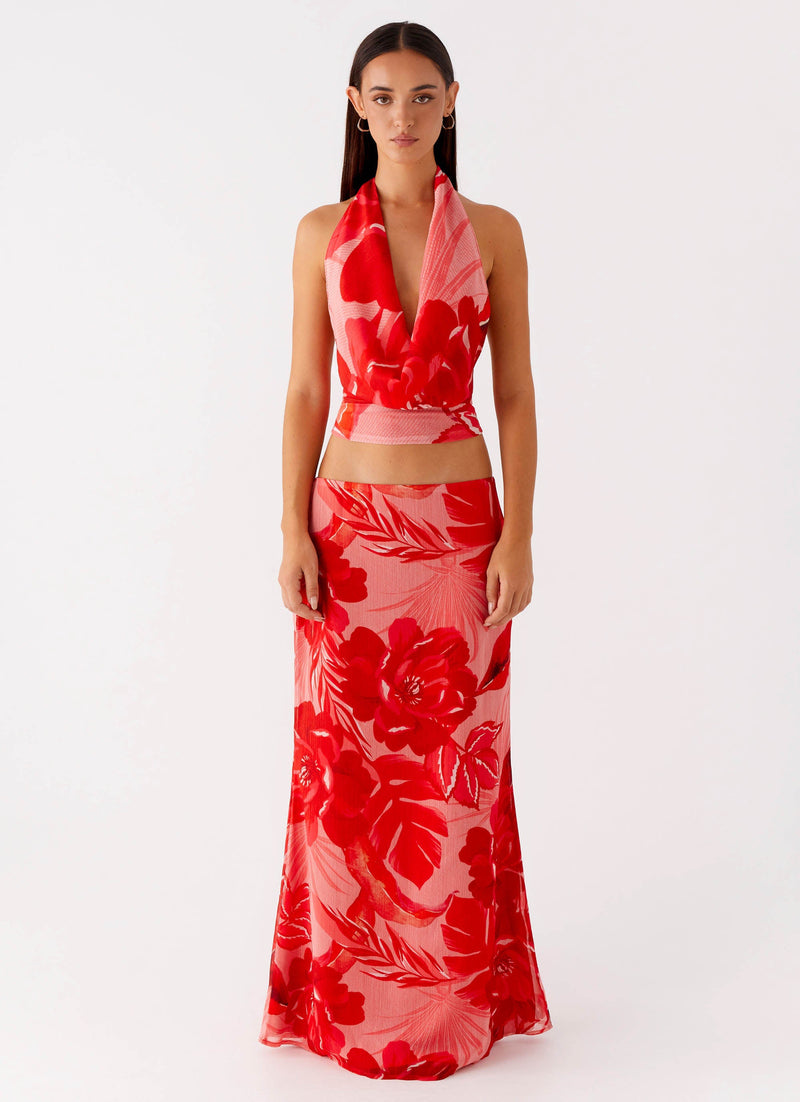 Soulful Low Rise Maxi Skirt - Sicily Sunsets Print