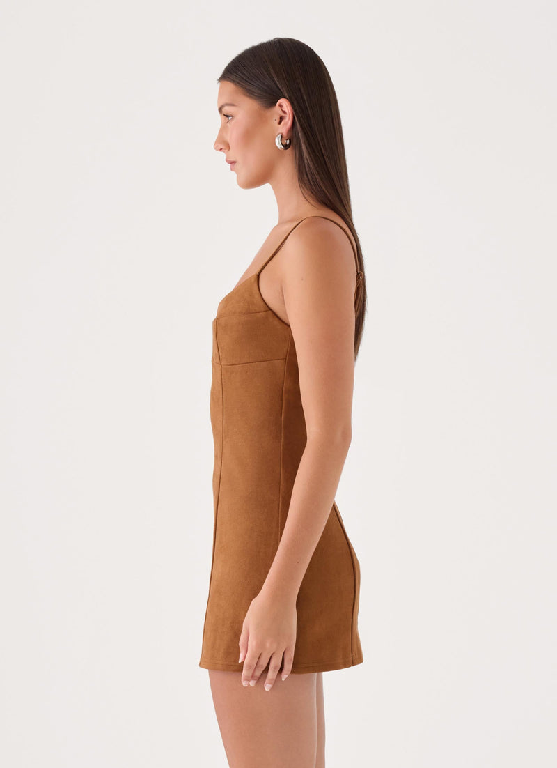 Tatum Faux Suede Mini Dress - Tan