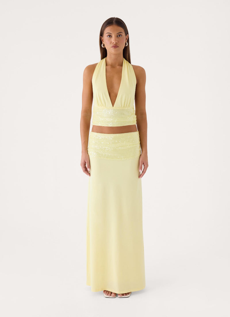 Tavina Sequin Halter Top - Yellow