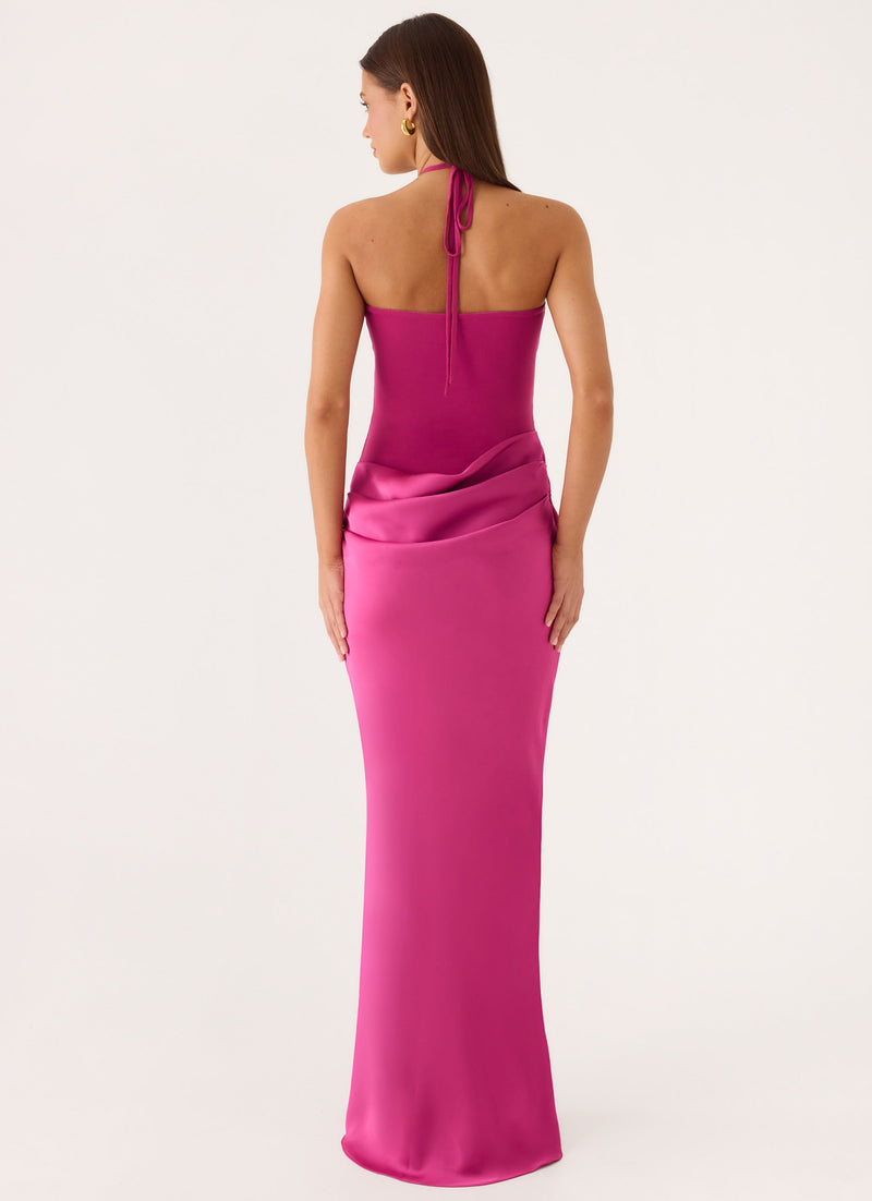 Verner Halter Maxi Dress - Berry