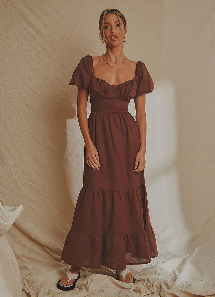 Europe Local Linen Maxi Dress - Choc brown